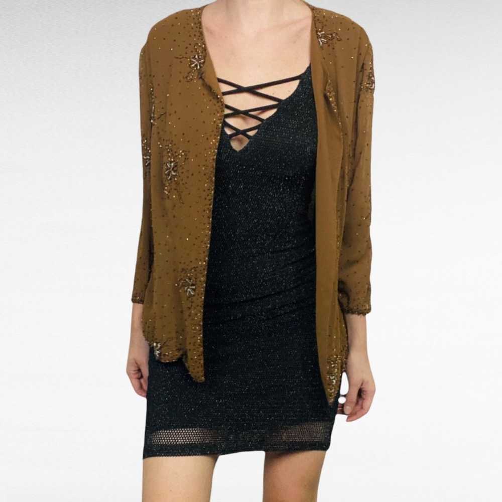 VINTAGE | Caramel Brown Beaded Embellished 3/4 Sl… - image 3