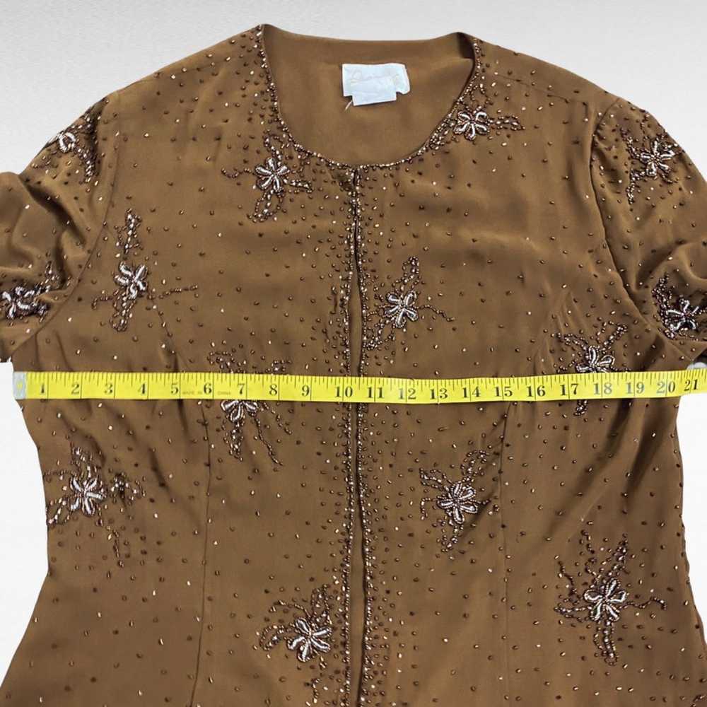 VINTAGE | Caramel Brown Beaded Embellished 3/4 Sl… - image 6