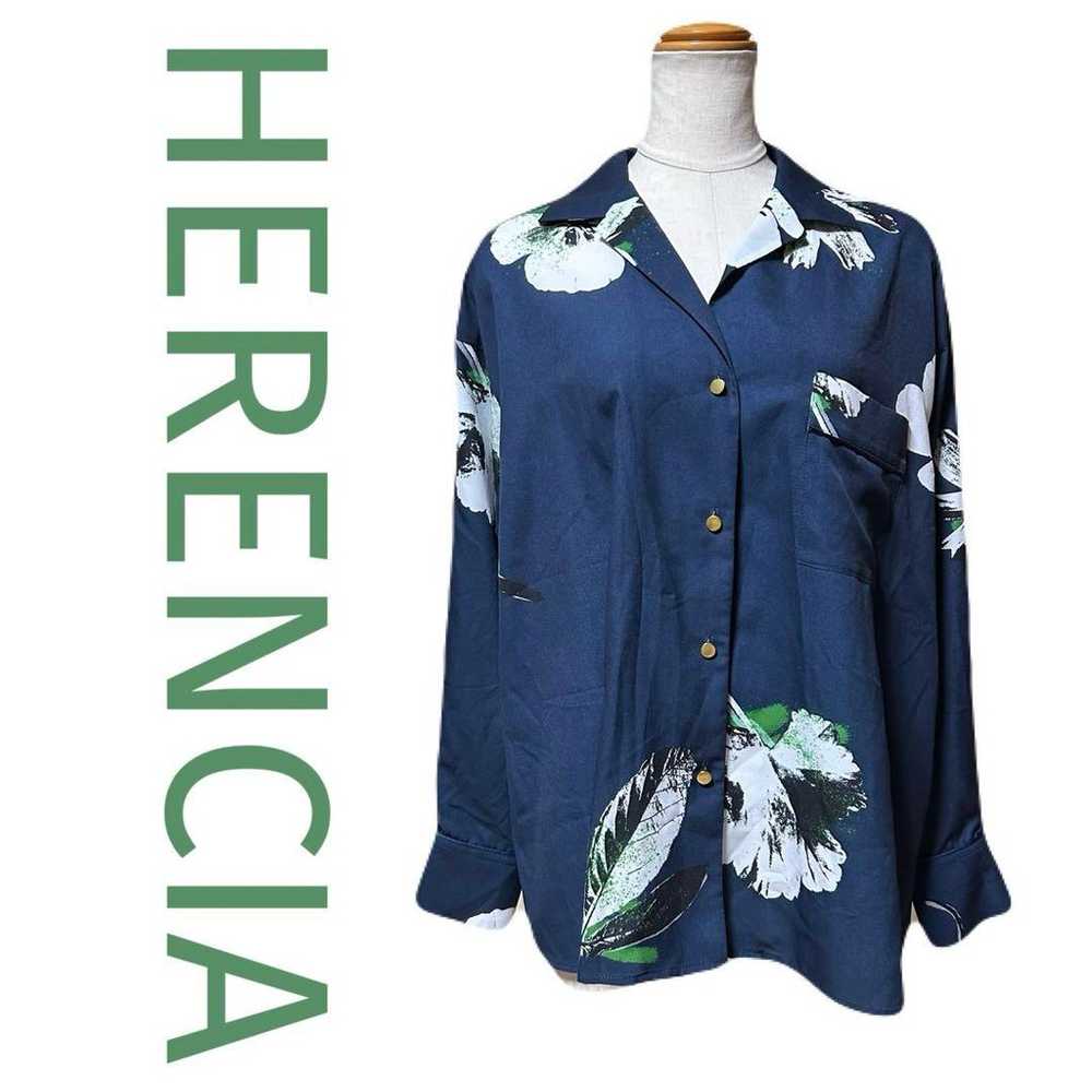 Excellent condition HERENCIA top shirt navy flowe… - image 1