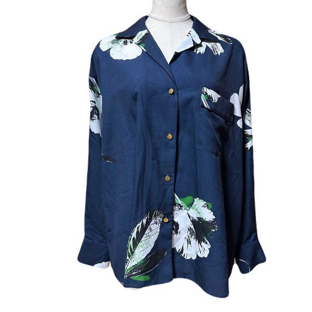 Excellent condition HERENCIA top shirt navy flowe… - image 2