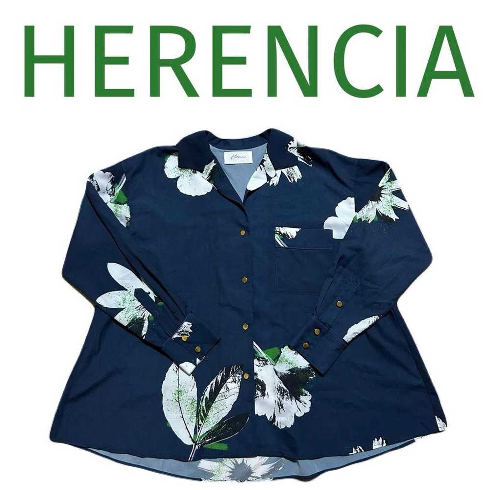 Excellent condition HERENCIA top shirt navy flowe… - image 6