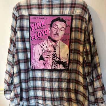 Pink Floyd up- cycled Custom cheapest Plaid Button Down