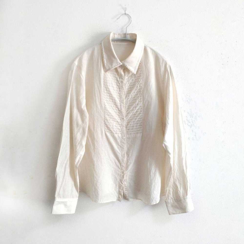 New Yorker Silk Cotton Pintuck Shirt Ivory Large … - image 1