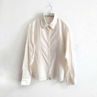 New Yorker Silk Cotton Pintuck Shirt Ivory Large … - image 1