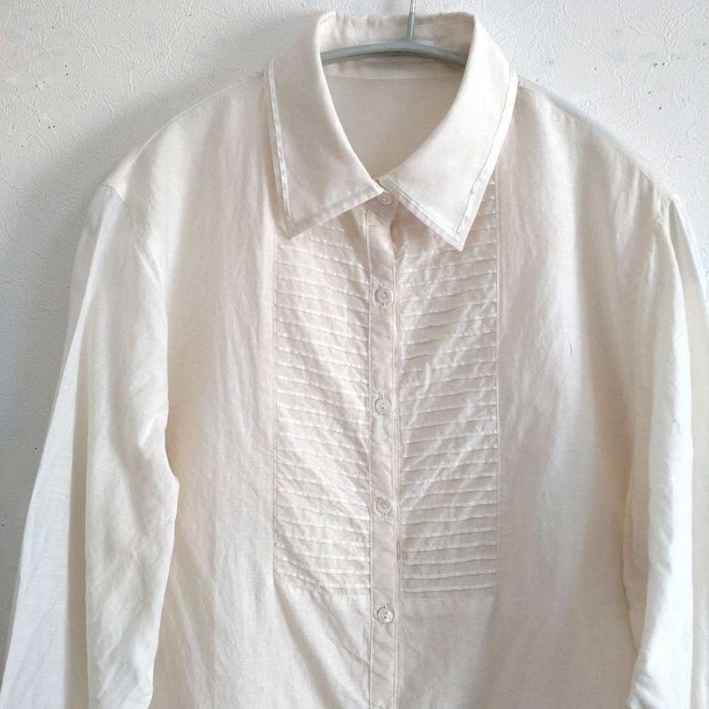 New Yorker Silk Cotton Pintuck Shirt Ivory Large … - image 4