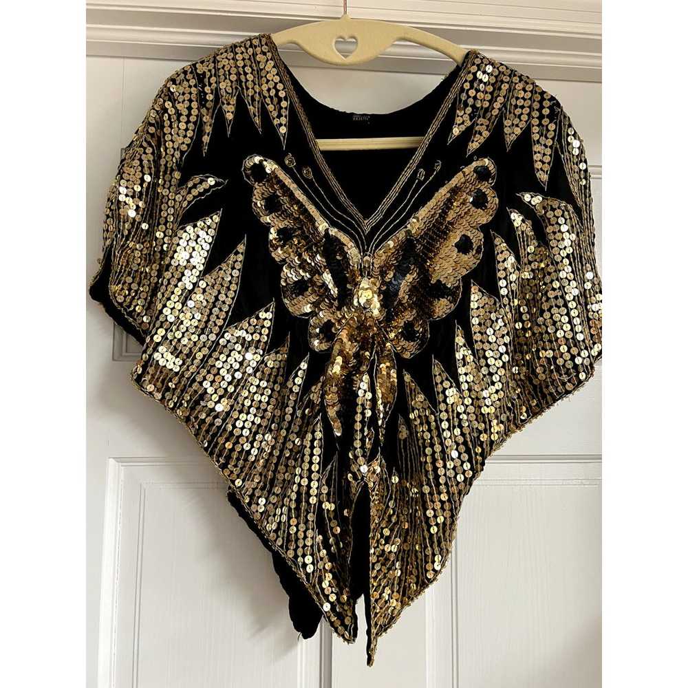 Silk Sequin Vintage Butterfly Blouse (Size OS) - image 10