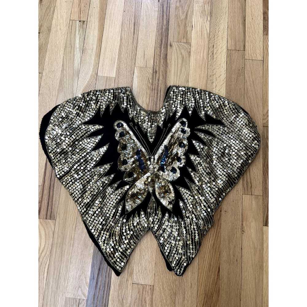 Silk Sequin Vintage Butterfly Blouse (Size OS) - image 2