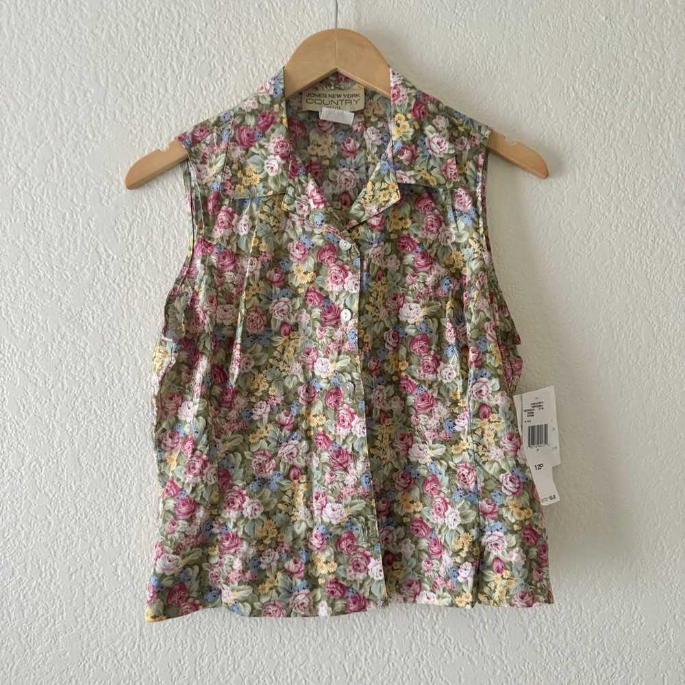 Jones New York country cotton floral blouse deads… - image 1