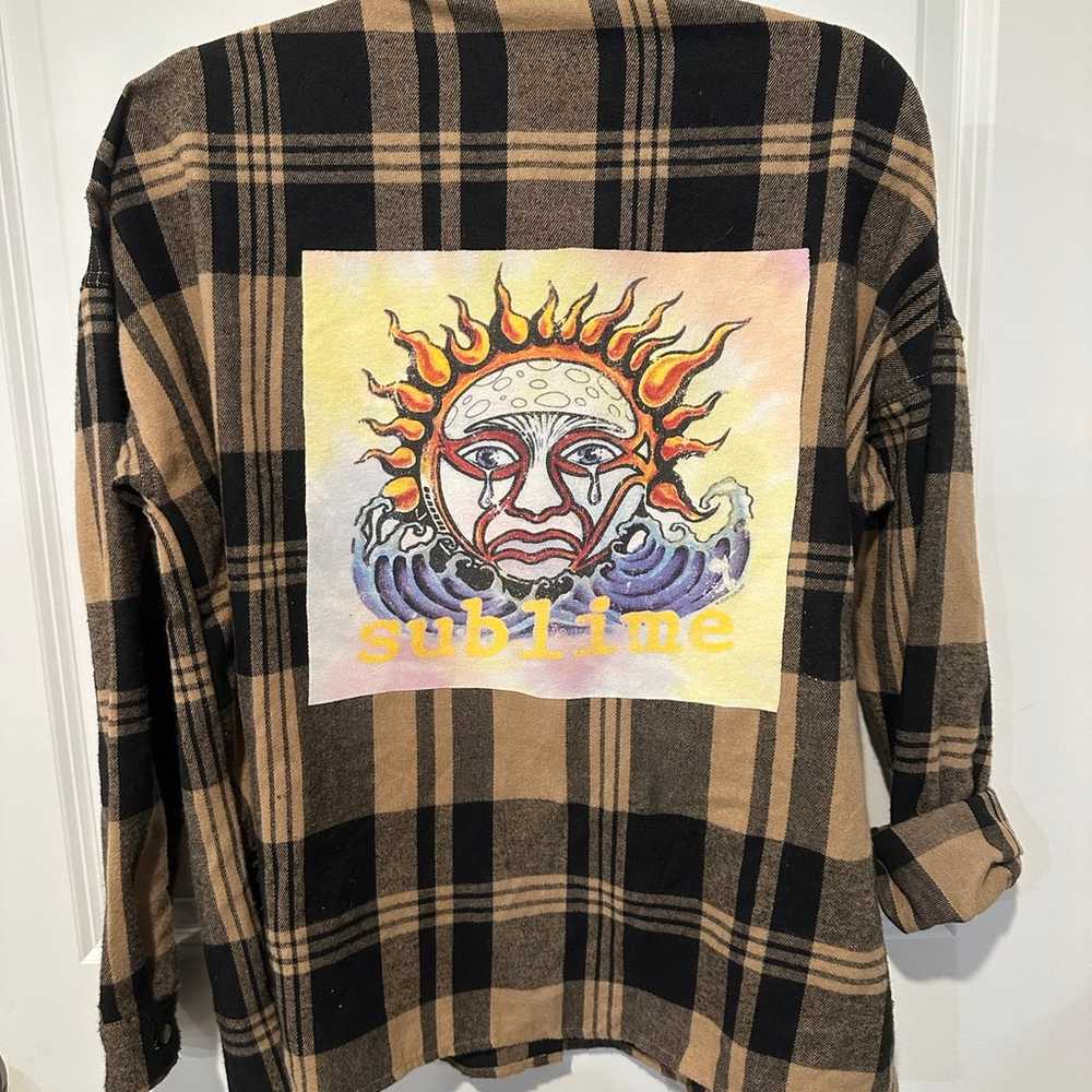 SUBLIME sun n waves tshirt upCycled flannel shirt… - image 1