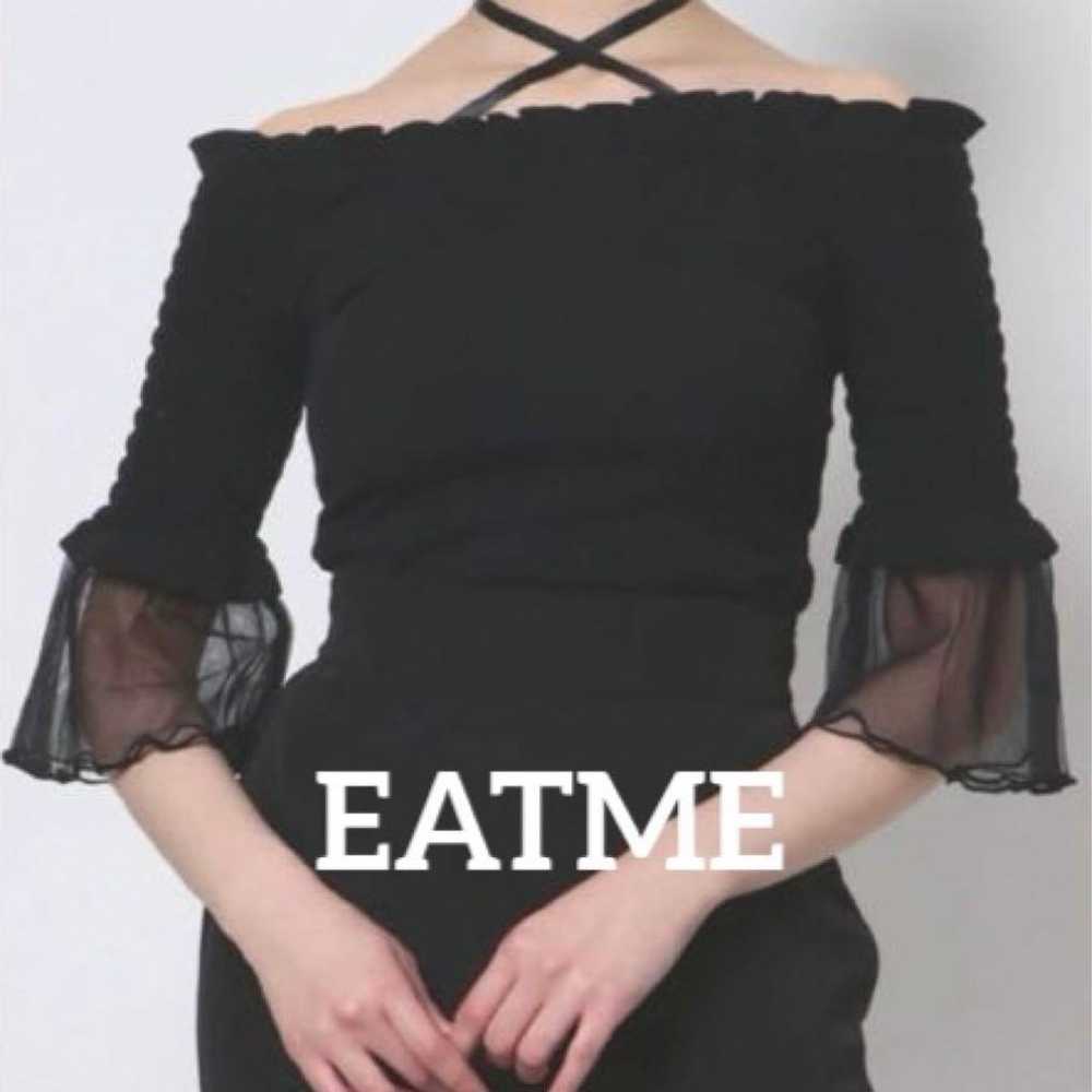 EATME Shirring Sleeve Ribbed Top Black - image 1