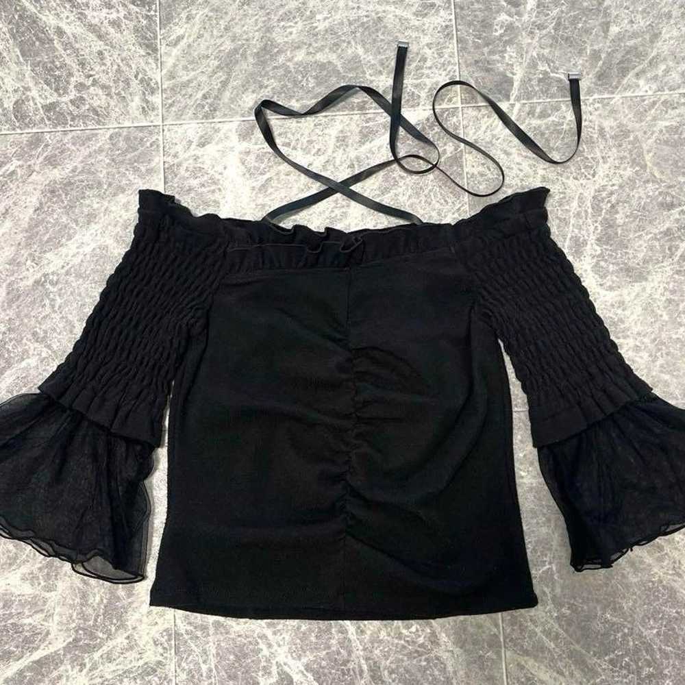 EATME Shirring Sleeve Ribbed Top Black - image 3