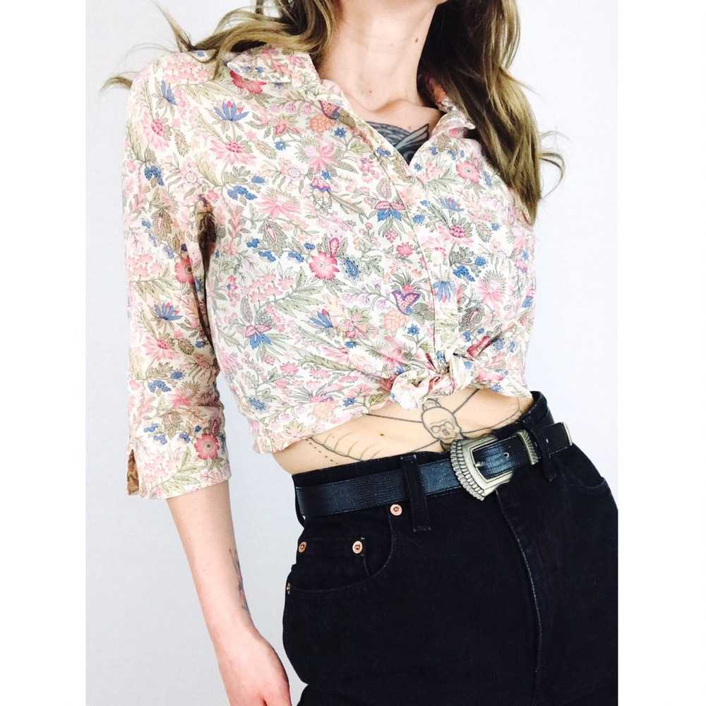 Vintage Button-Front Botanical Blouse - image 1