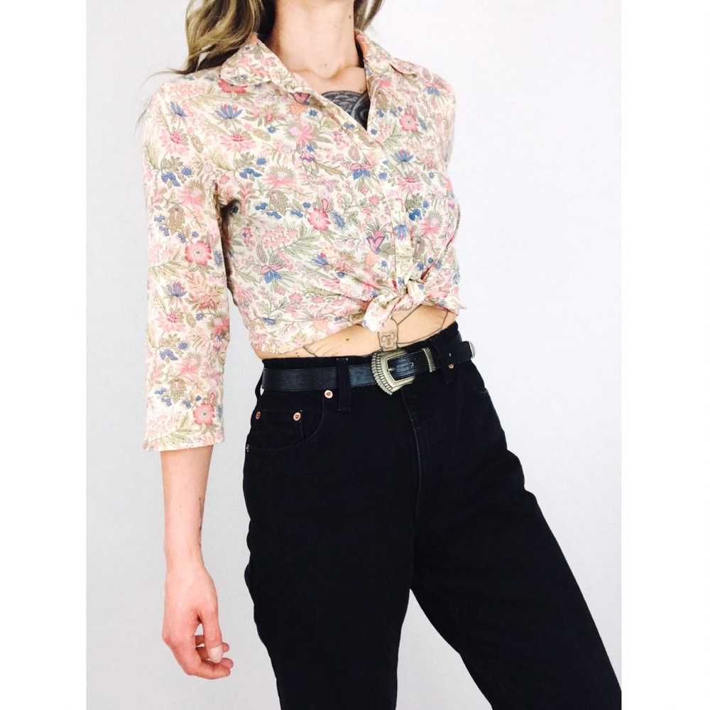 Vintage Button-Front Botanical Blouse - image 2