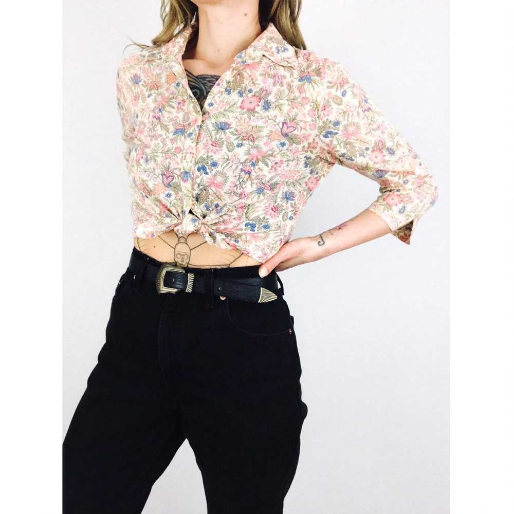 Vintage Button-Front Botanical Blouse - image 4