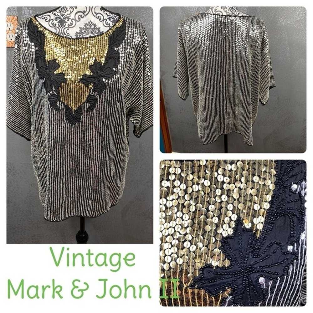 Vintage Mark & John II sequin beaded evening shirt - image 3