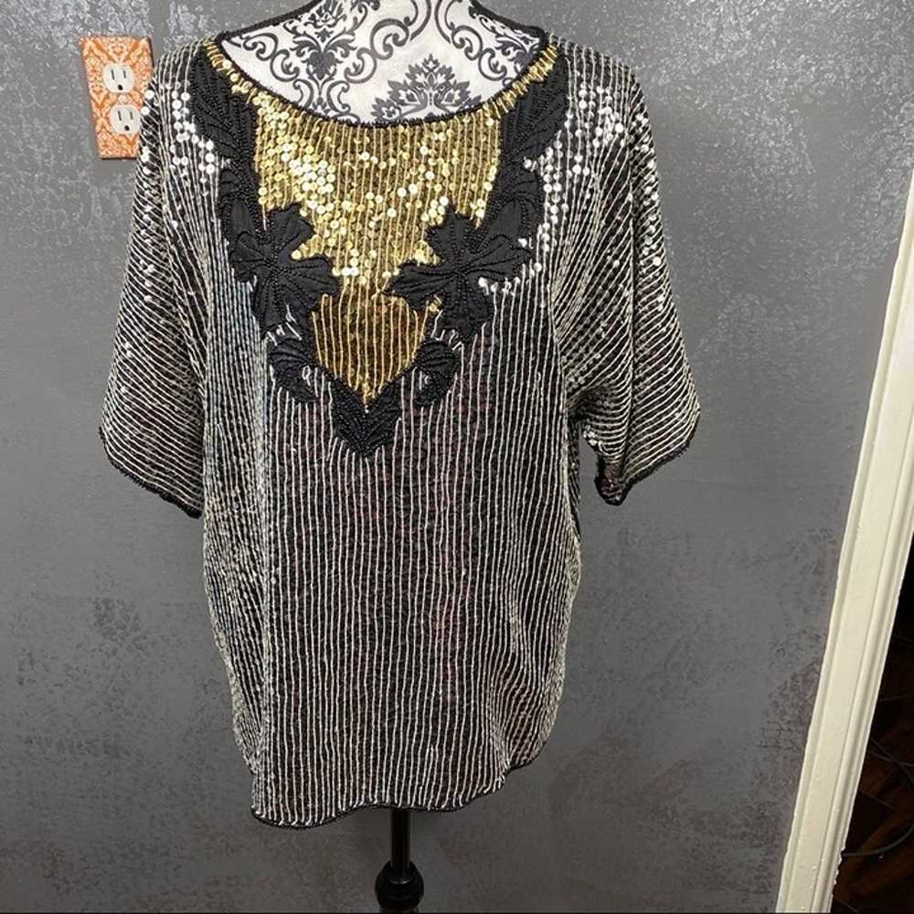 Vintage Mark & John II sequin beaded evening shirt - image 4