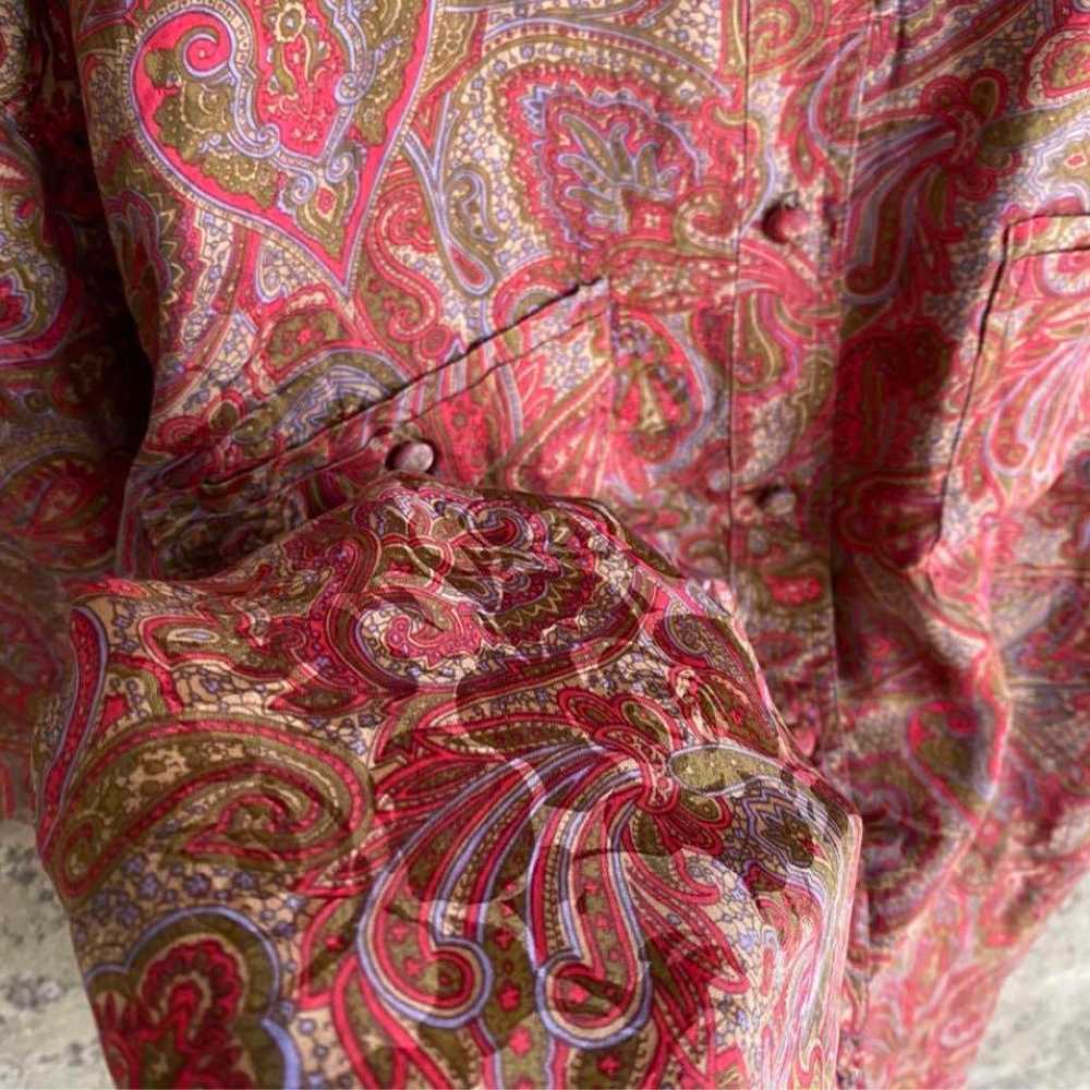 Paisley pattern floral short-sleeved silk vintage… - image 11