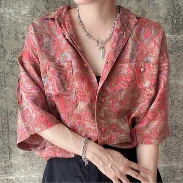 Paisley pattern floral short-sleeved silk vintage… - image 1