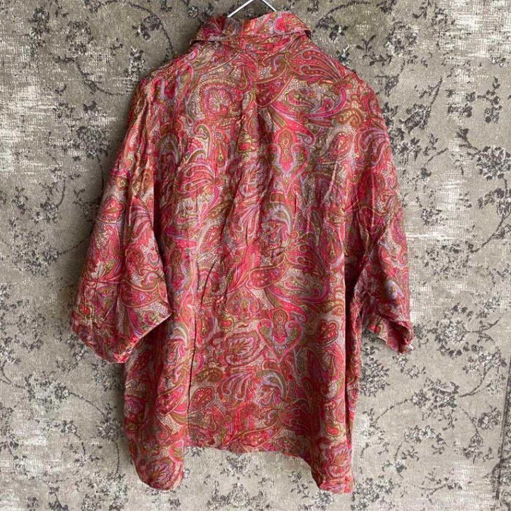 Paisley pattern floral short-sleeved silk vintage… - image 5