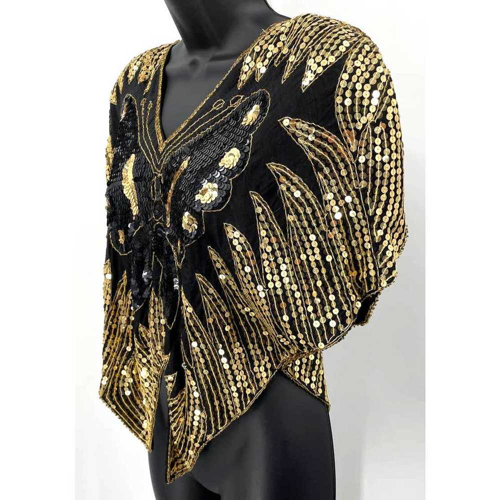 Valachi Creations 100% Silk Gold Sequin Top Women… - image 2