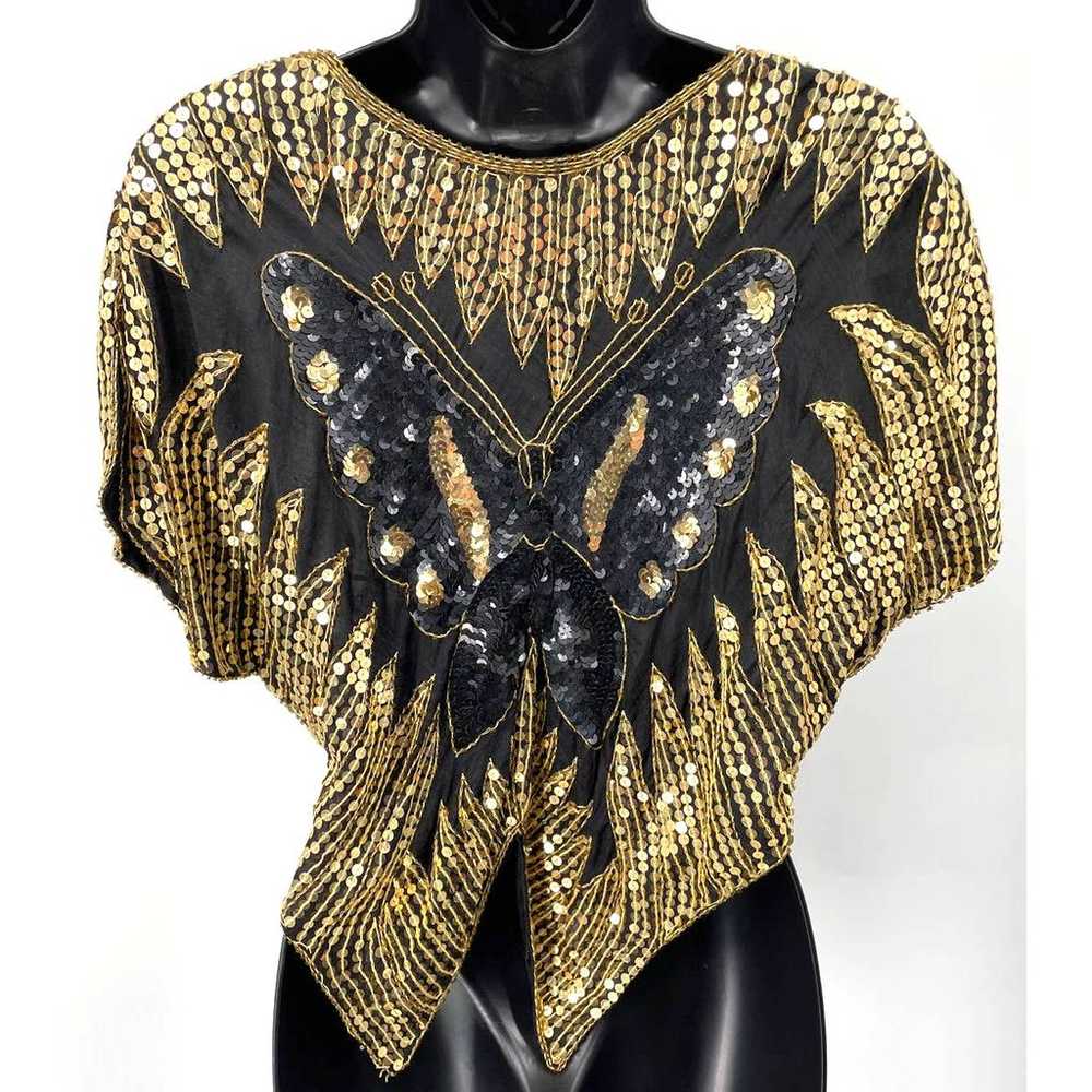 Valachi Creations 100% Silk Gold Sequin Top Women… - image 4