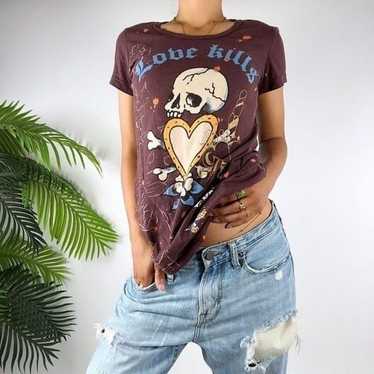 Vintage Y2K Ed Hardy Brown Grunge Streetwear Shor… - image 1