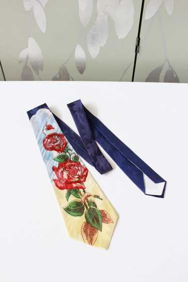 Vintage Late 1940s/Early 1950s Blue Red Rose Rayo… - image 1