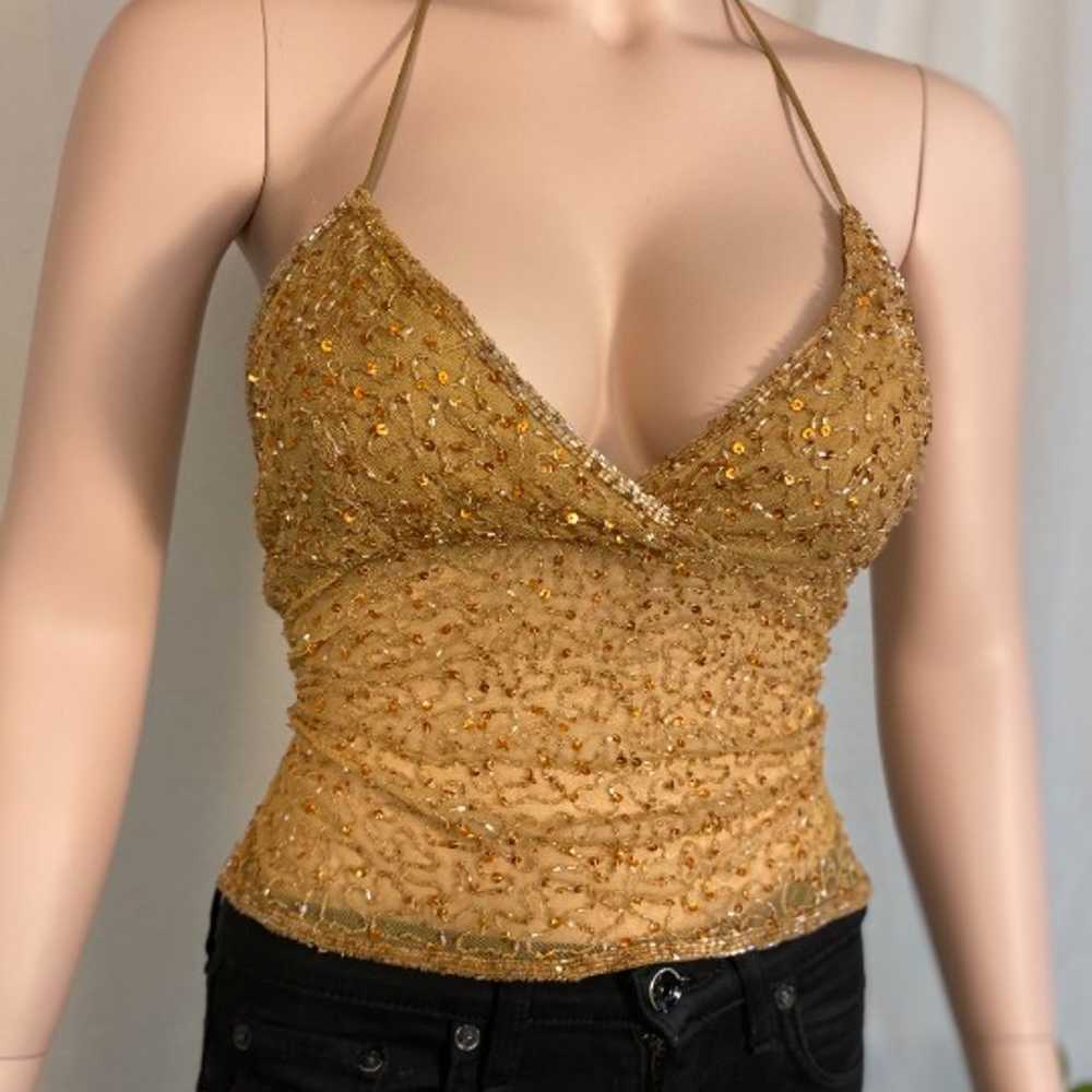 Vintage Beaded Open Back Cami Handmade - image 3