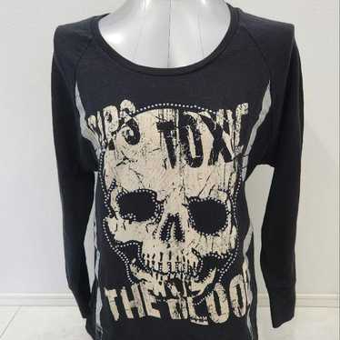 y2k gal grunge skull logo lame feather top - image 1