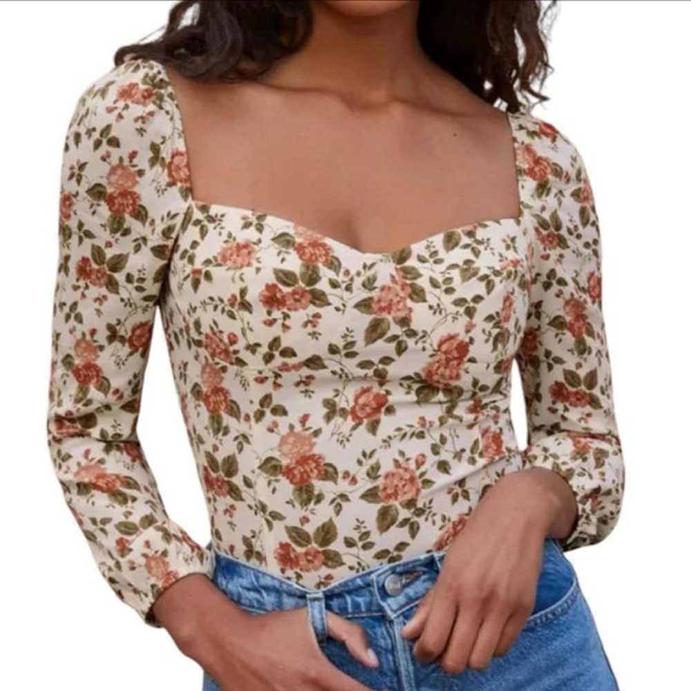 Reformation Reign Floral Print Long Sleeve Top Bl… - image 8