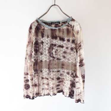 y2k vintage grunge tie-dye mesh net lace top