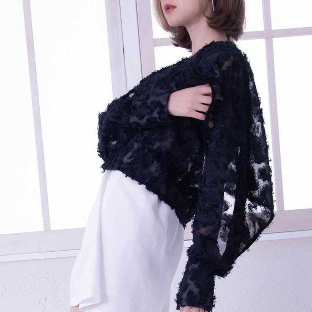 riu Cut jacquard open arm blouse R-chan black - image 3