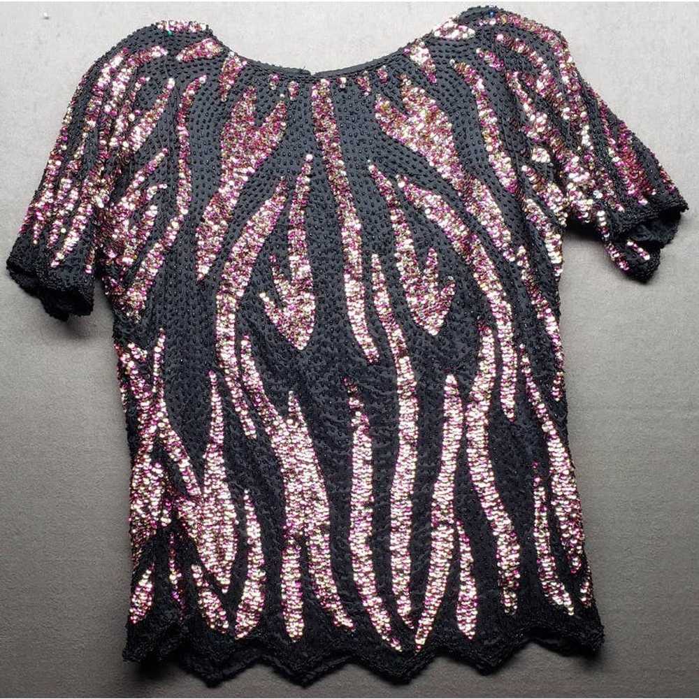 Vintage Multi Colored Sequined beaded black silk … - image 1