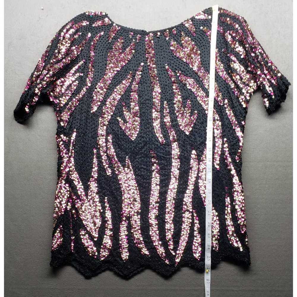 Vintage Multi Colored Sequined beaded black silk … - image 2