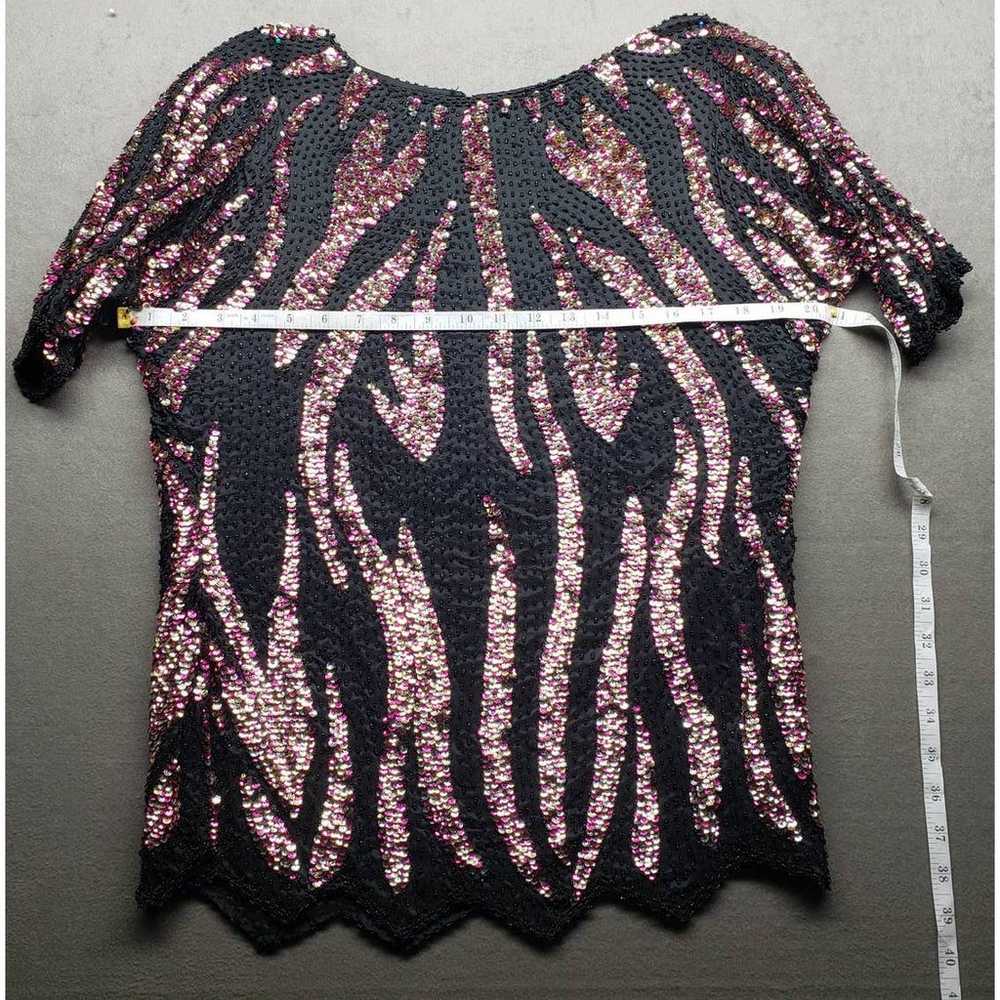 Vintage Multi Colored Sequined beaded black silk … - image 3