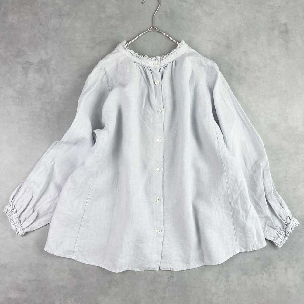 Nest Robe Linen Frill Neck Blouse 2way Light Grey - image 1