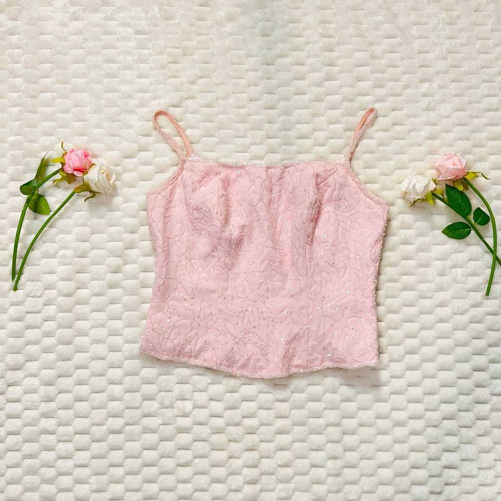 Vintage Y2K Beaded Pink Bustier - image 1