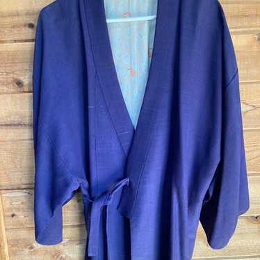 Vintage Raw Silk Kimono  Dark Blue - image 1