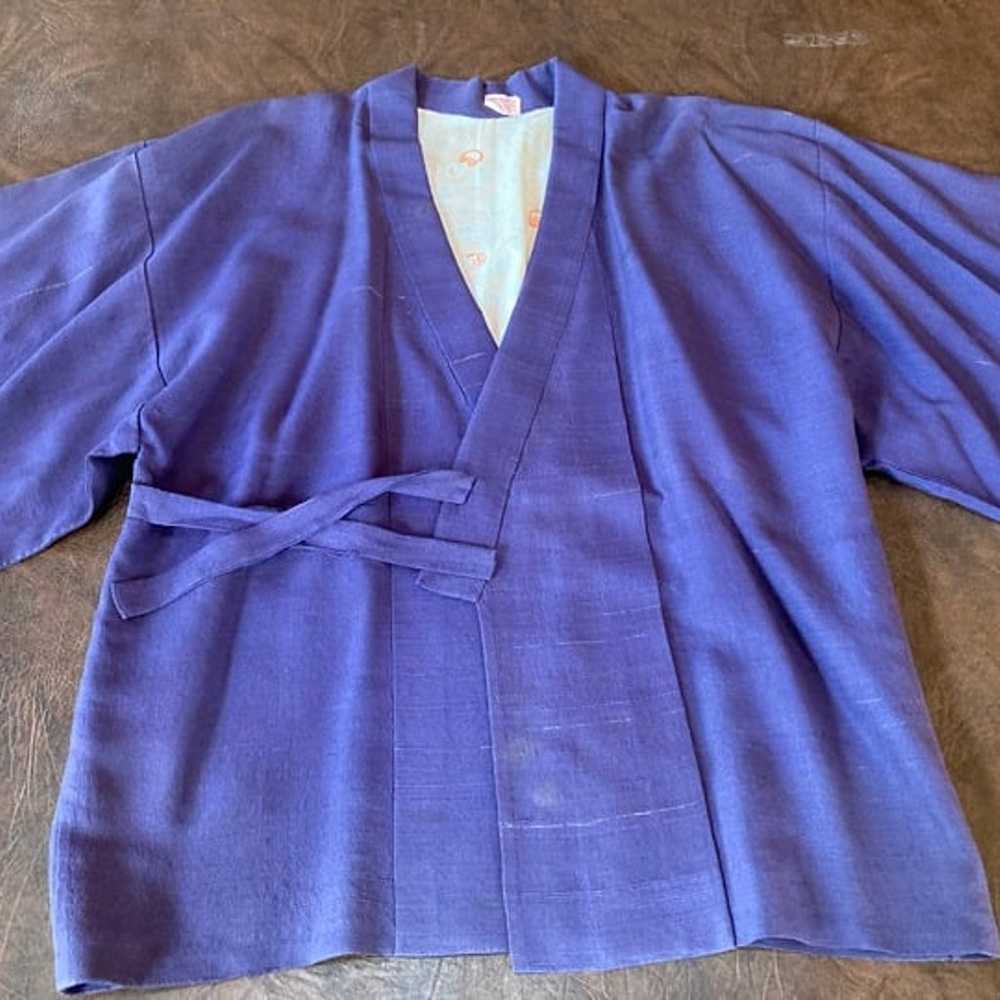 Vintage Raw Silk Kimono  Dark Blue - image 2