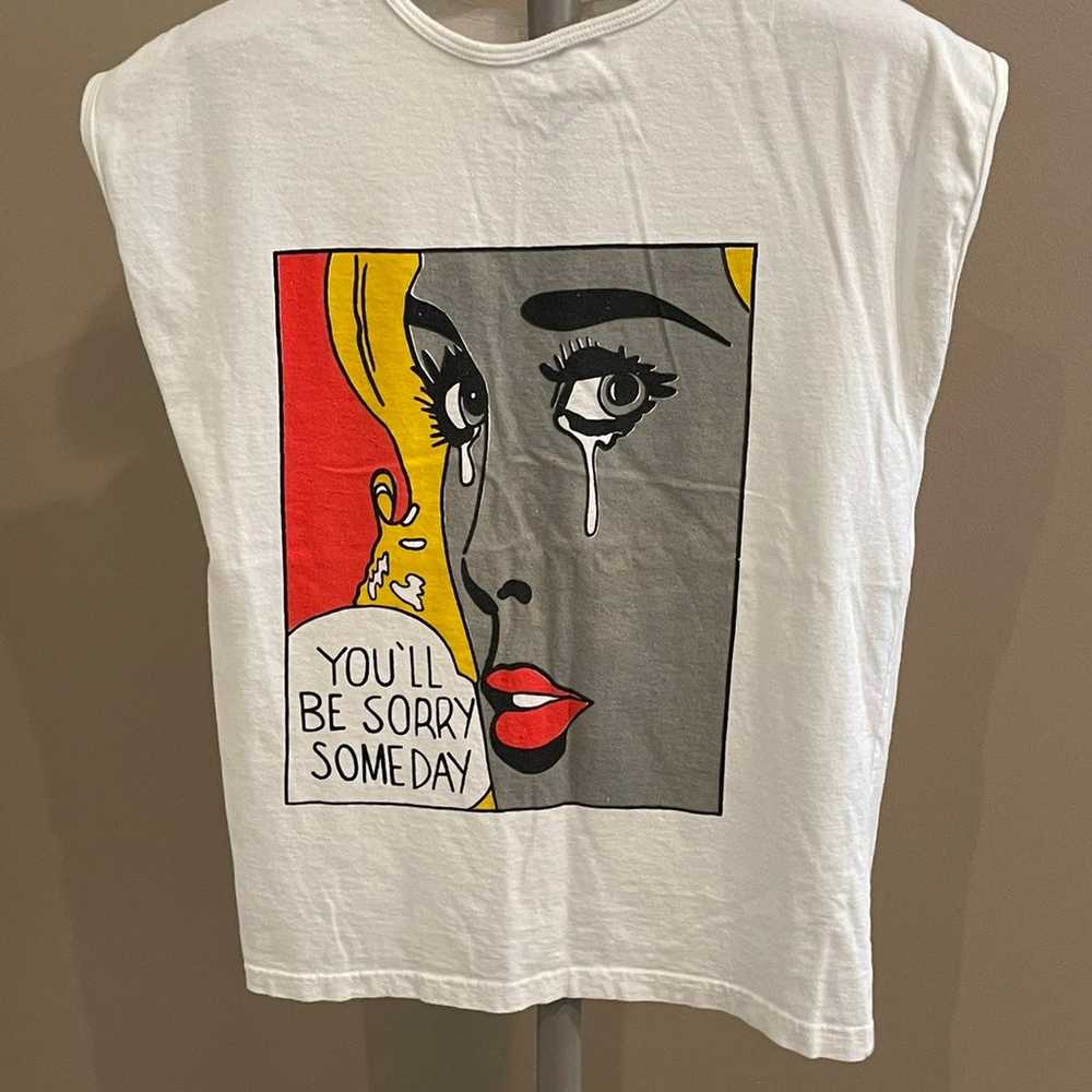 Vtg 80s Pop Art Comic Print Crying woman muscle T… - image 2