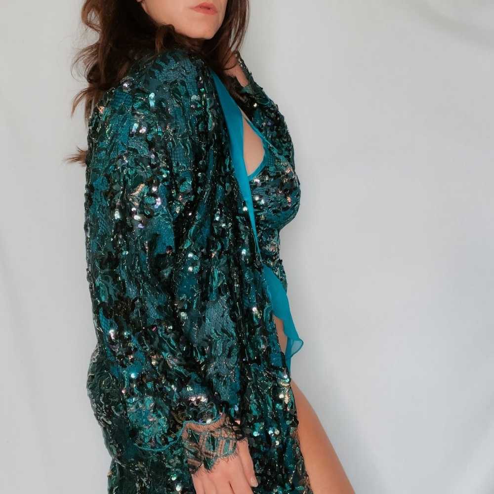 Vintage Victoria’s Secret Teal Silk Chiffon Sequi… - image 4