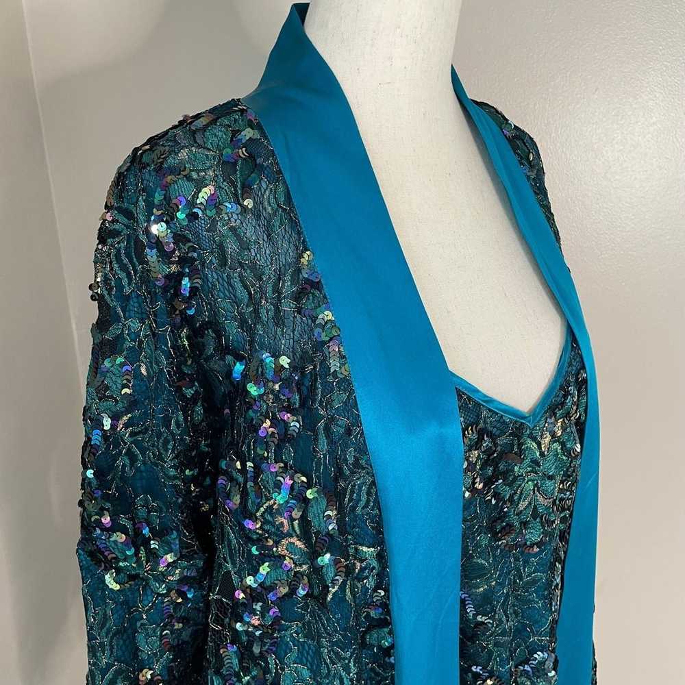 Vintage Victoria’s Secret Teal Silk Chiffon Sequi… - image 7