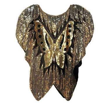 Vintage Butterfly Top Gold Sequin embroidered Blou