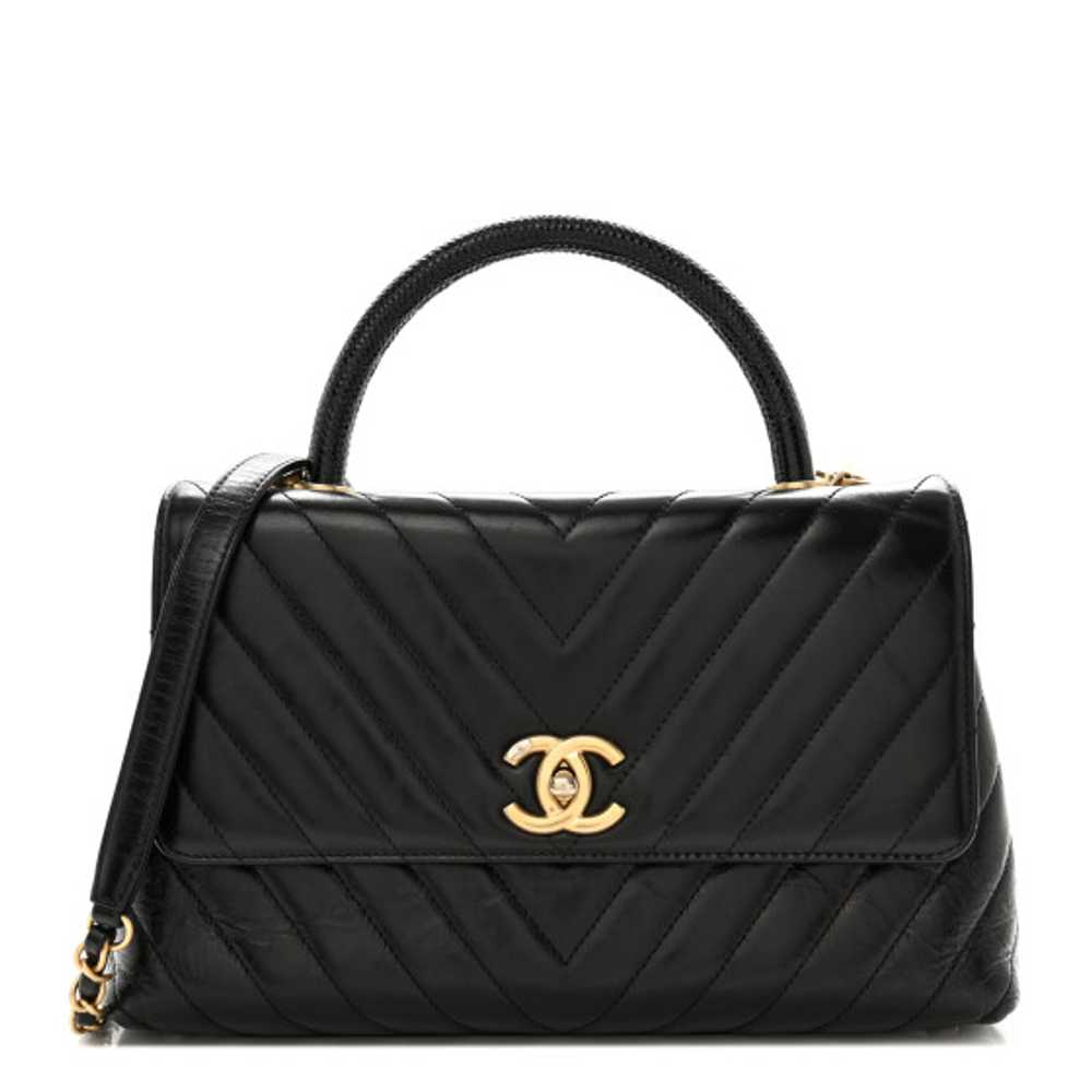 CHANEL Calfskin Lizard Chevron Quilted Small Coco… - image 1