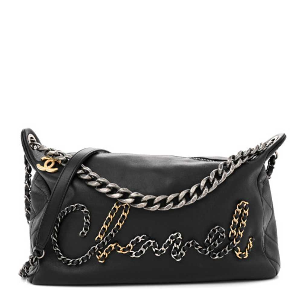 CHANEL Calfskin Chain 20s Signature Hobo Black - image 1