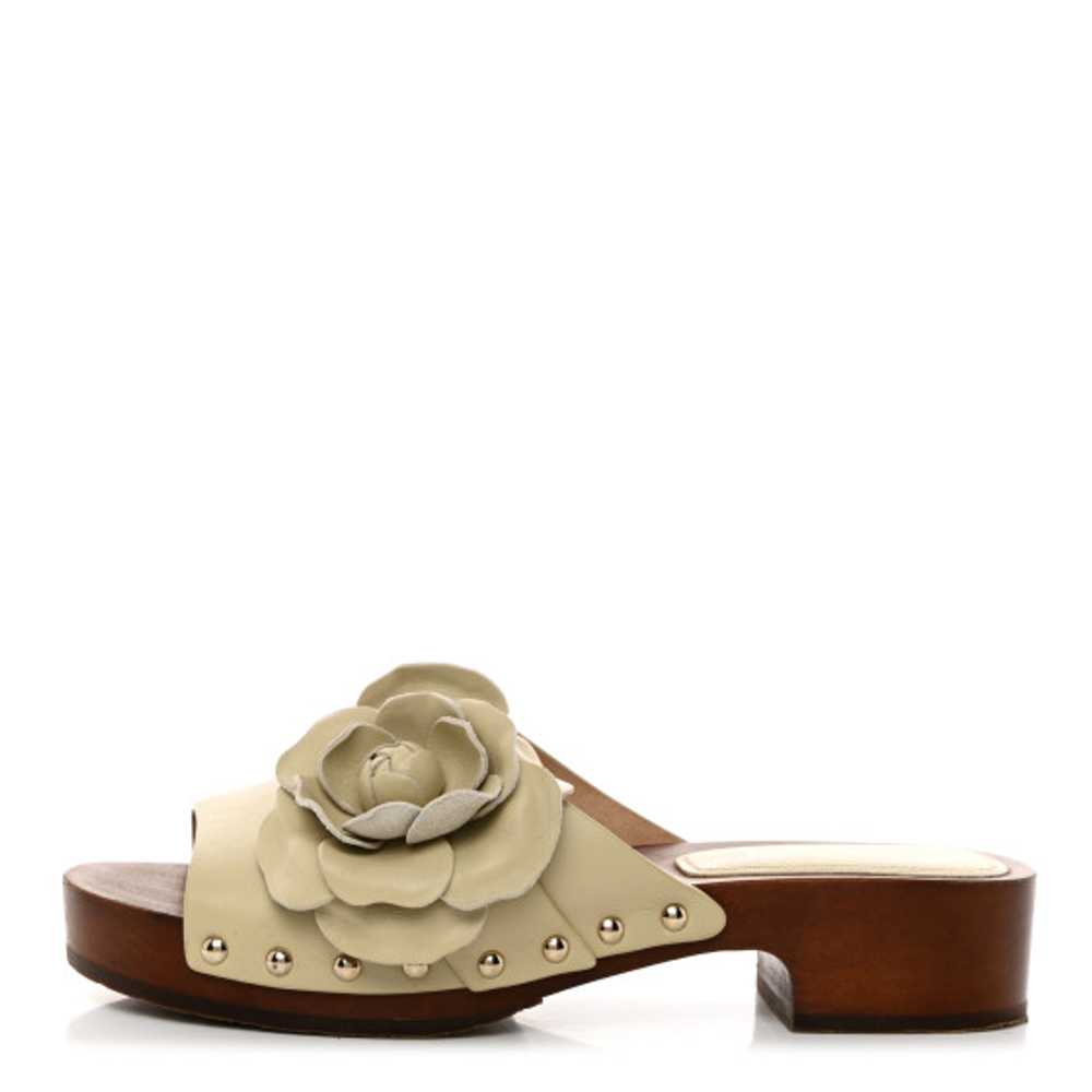 CHANEL Calfskin Camellia Clogs 36 Light Beige - image 1