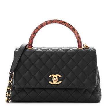 CHANEL Caviar Elaphe Quilted Small Coco Handle Fla