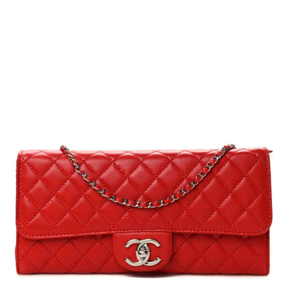 CHANEL Lambskin Quilted Chain Clutch Flap Red - image 1