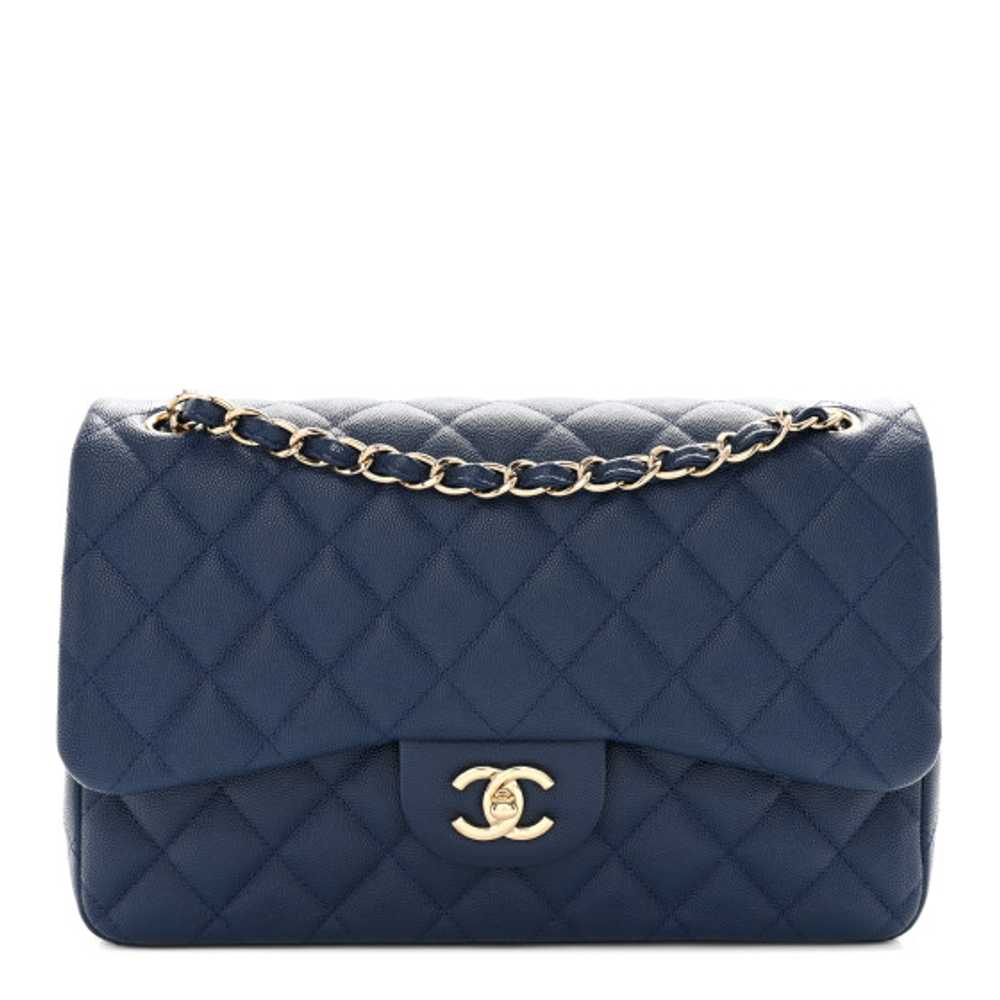 CHANEL Caviar Quilted Jumbo Double Flap Navy Blue - image 1