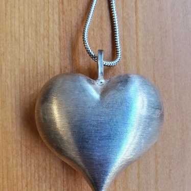 Vintage Sterling Silver Puffy Heart Necklace - image 1